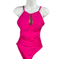 Ellen Tracy Women's Pink Ruched Front One Piece Swimsuit - 10