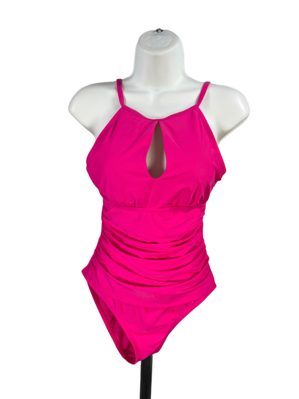 Ellen Tracy Women's Pink Ruched Front One Piece Swimsuit - 10