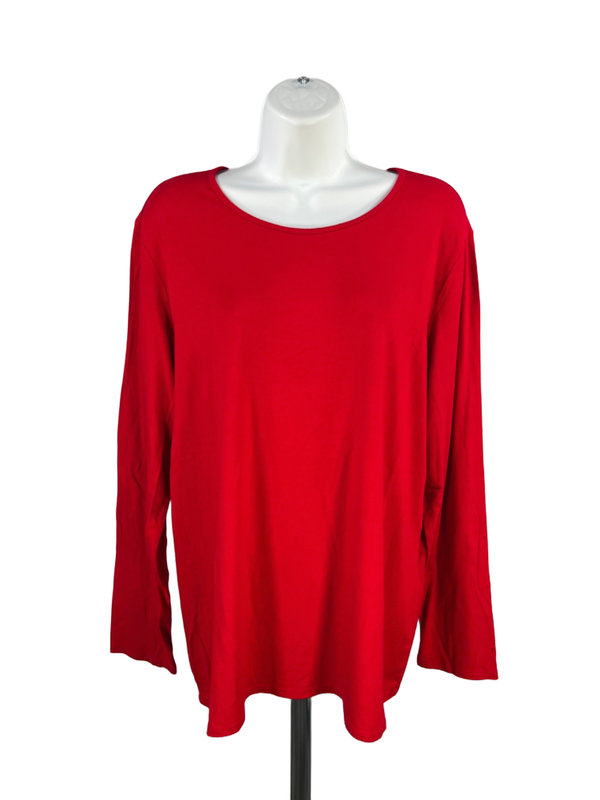 Chico's Women's Red Ultimate Scoop Neck Long Sleeve Tee Shirt - 3/US XL
