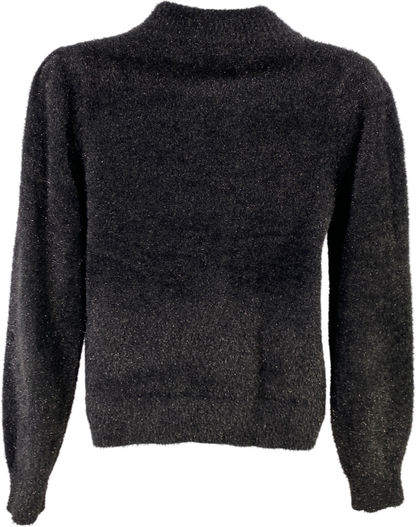 White House Black Market Women’s Black Metallic Mock Neck Sweater - S image 2
