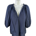 Xirena Women's Blue V-Neck Short Puff Sleeve Blouse - M
