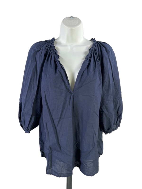 Xirena Women's Blue V-Neck Short Puff Sleeve Blouse - M