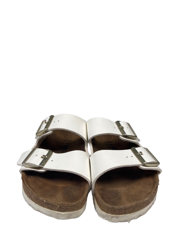 Birkenstock Women's White Arizona Birko-Flor Patent Sandals - 38/US 7-7.5 Narrow image 2