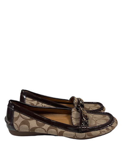 Coach Women's Brown Fortunata Patent Leather Logo Slip On Loafers - 38.5/US 8.5