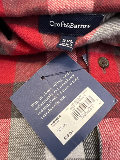 Croft & Barrow Men's Red/Gray Plaid Long Sleeve Button Up Flannel Shirt - XXL image 3