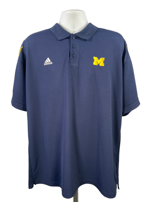 Adidas Men's Blue/Yellow University Of Michigan Short Sleeve Polo Shirt - XL