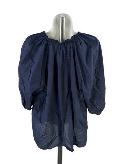 Xirena Women's Blue V-Neck Short Puff Sleeve Blouse - M image 2