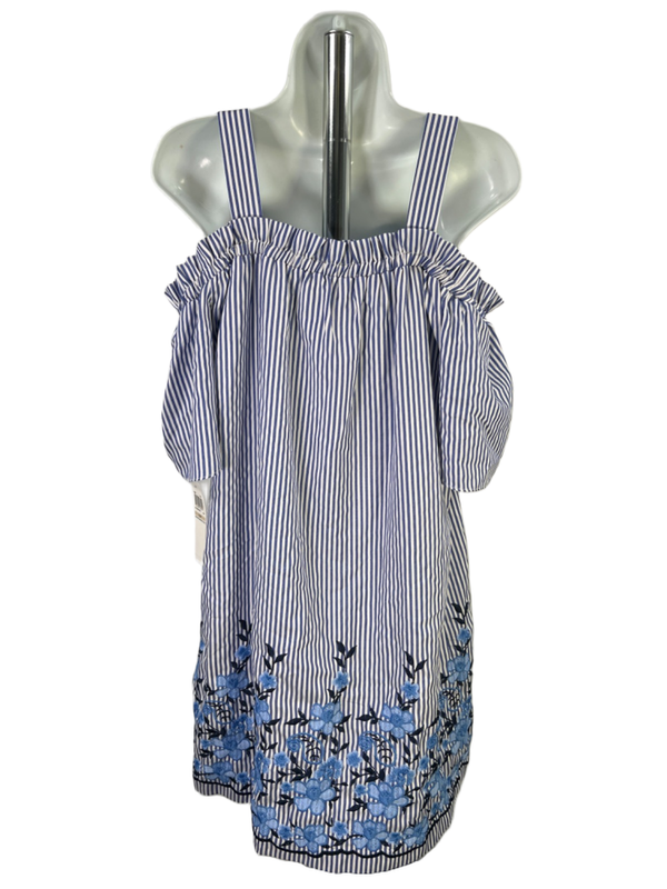 London Times Women's Blue Striped Floral Cold Shoulder Mini Dress - 12 Petite image 2