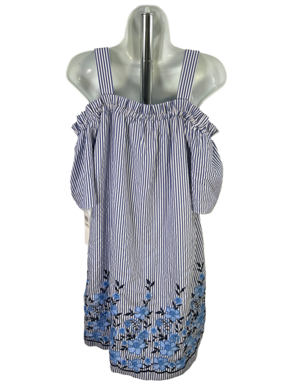 London Times Women's Blue Striped Floral Cold Shoulder Mini Dress - 12 Petite image 2