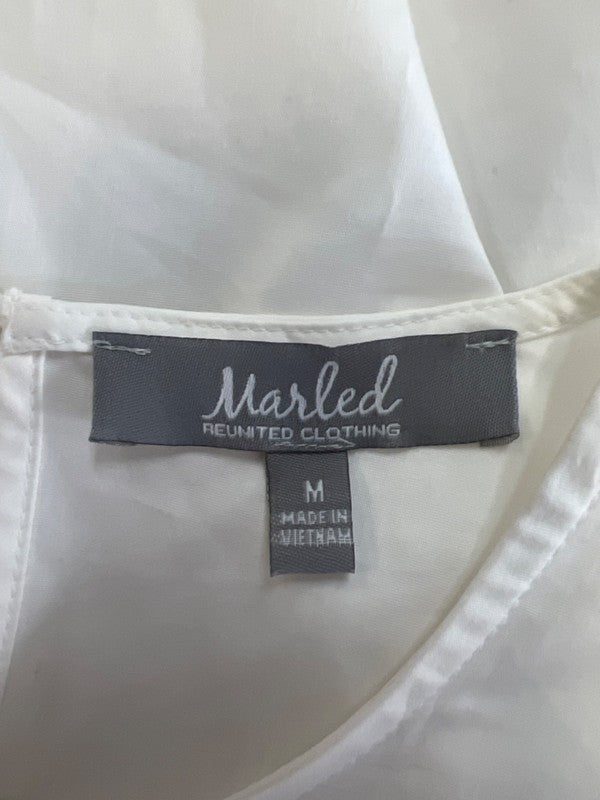 Marled Reunited Clothing Women's White 3/4 Pleated Bell Sleeve Blouse - M image 3