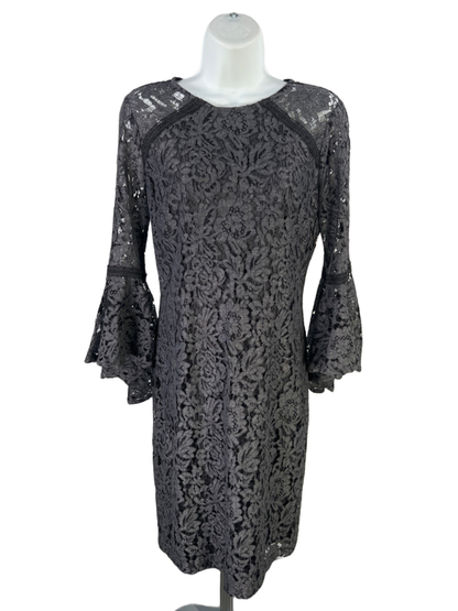Calvin Klein Women's Blue Lace Lined Elbow Bell Sleeve Midi Dress - 4