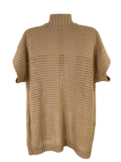 Coldwater Creek Women's Beige Open Knit Short Sleeve Sweater - L image 2