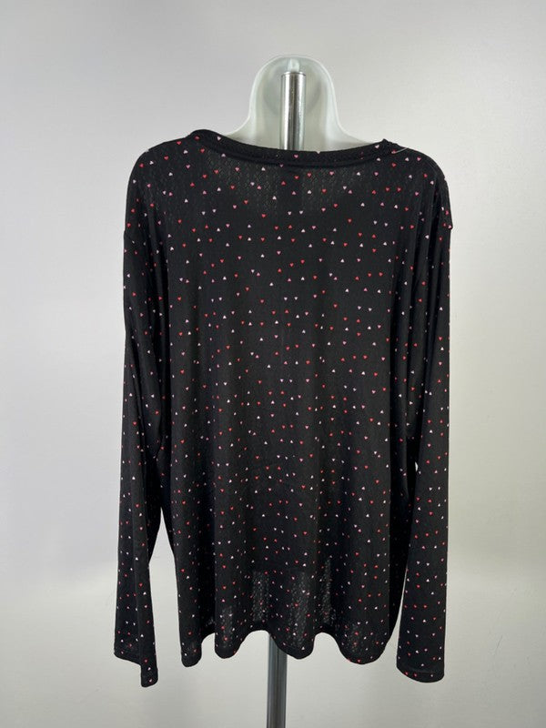 Croft & Barrow Women's Black Sleepwear Heart Button Up Long Sleeve Shirt - 2X image 2