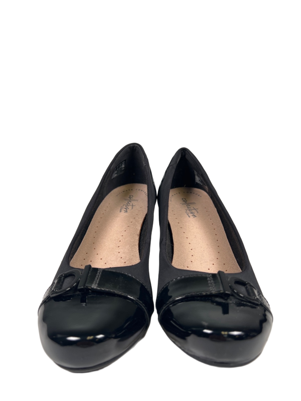 Clarks Women's Black Flores Poppy Patent Leather Wedge Pump Heels - 8 image 2