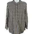 J Jill Women's Black/White Gingham Long Sleeve Half Button Up Shirt - M