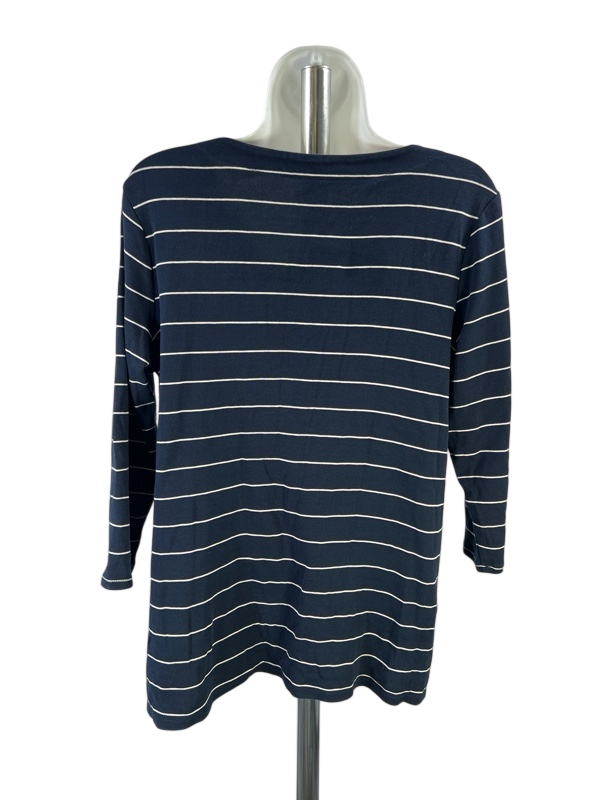 J.Jill Women's Blue Striped V-Neck 3/4 Sleeve Shirt - M image 2