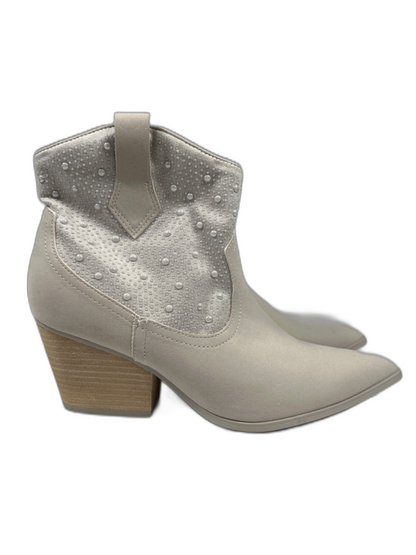 MIA Women's White/Cream Pearl Studded Ankle Western Boots - 7.5