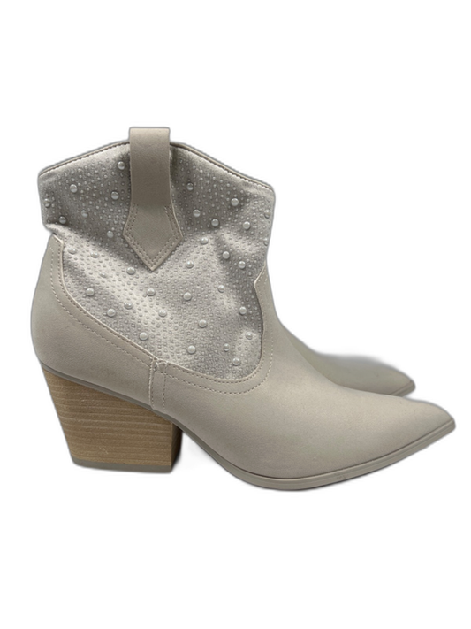 MIA Women's White/Cream Pearl Studded Ankle Western Boots - 7.5