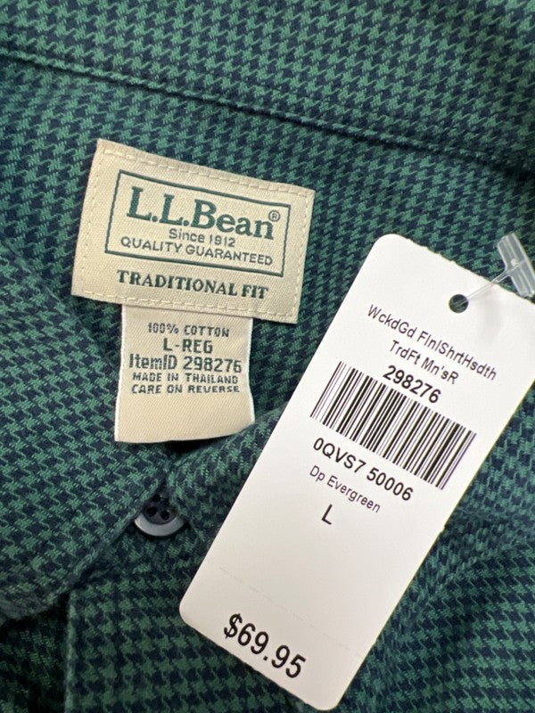 L.L Bean Men's Green Houndstooth Traditional Fit Long Sleeve Button Up Shirt - L image 3
