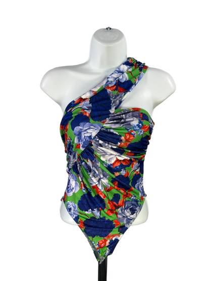 ZARA Women's Multicolor Floral Faux Wrap Asymmetrical One Shoulder Bodysuit - S