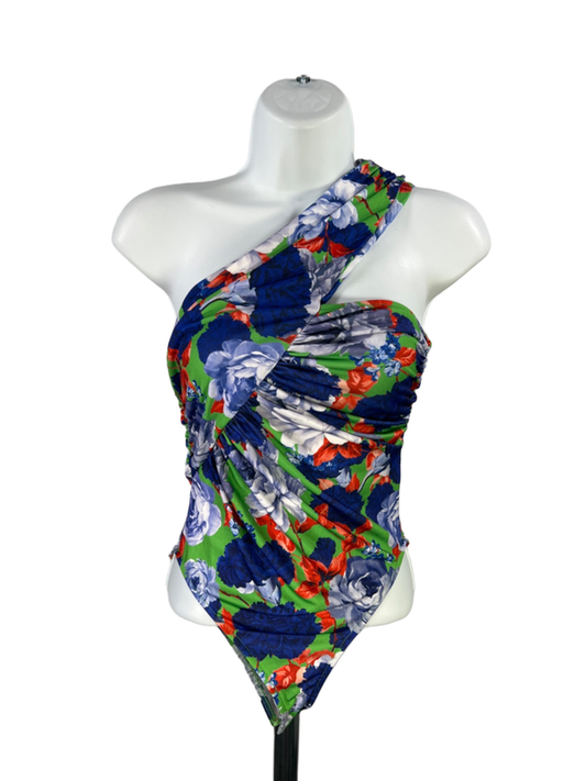 ZARA Women's Multicolor Floral Faux Wrap Asymmetrical One Shoulder Bodysuit - S