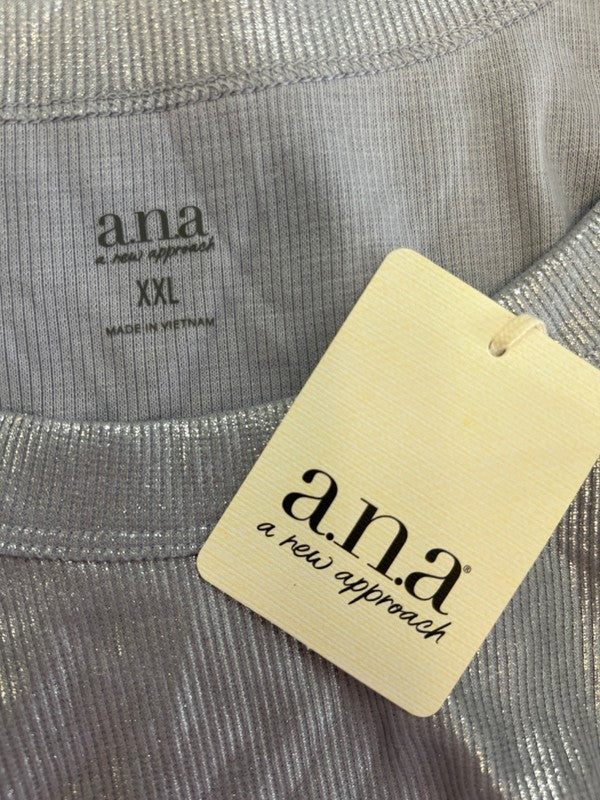 ANA Women's Blue/Gray Metallic Ribbed Casual Tank Top - XXL image 3