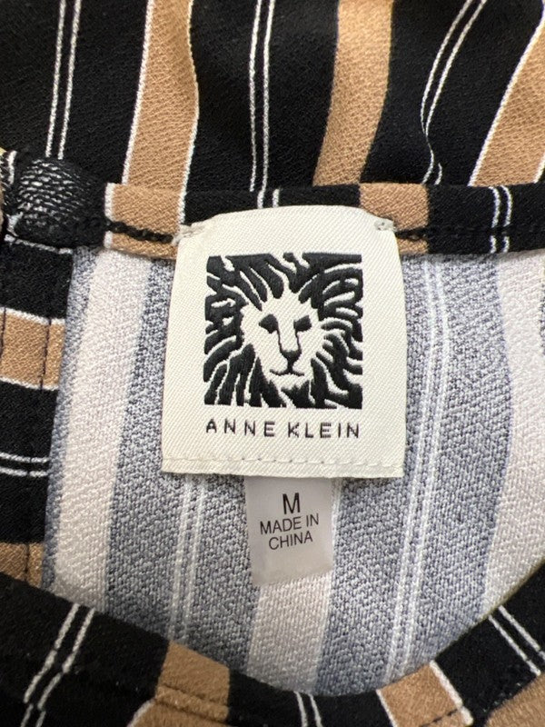 Anne Klein Women's Black/Brown Striped Short Sleeve Keyhole Back Blouse - M image 3