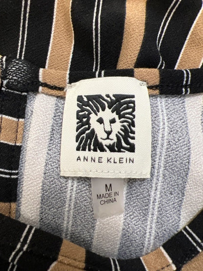 Anne Klein Women's Black/Brown Striped Short Sleeve Keyhole Back Blouse - M image 3
