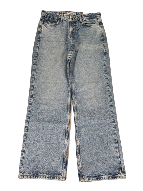 Zara Women's Light Wash Button Fly Straight Leg Mid Rise Ankle Denim Jeans - 4