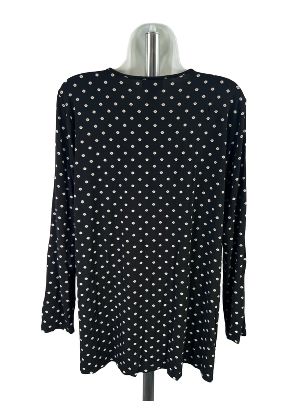 J Jill Women's Black/White Wearever Floral Keyhole Front Long Sleeve Blouse - L image 2