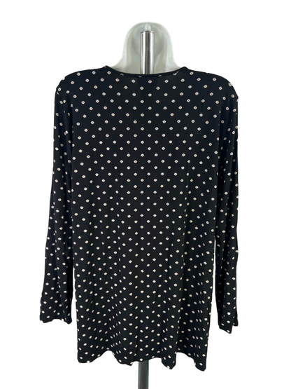 J Jill Women's Black/White Wearever Floral Keyhole Front Long Sleeve Blouse - L image 2