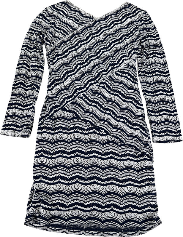 BCBGMaxazria Women’s Blue/White Lace Lined Long Sleeve Sheath Dress - L image 2