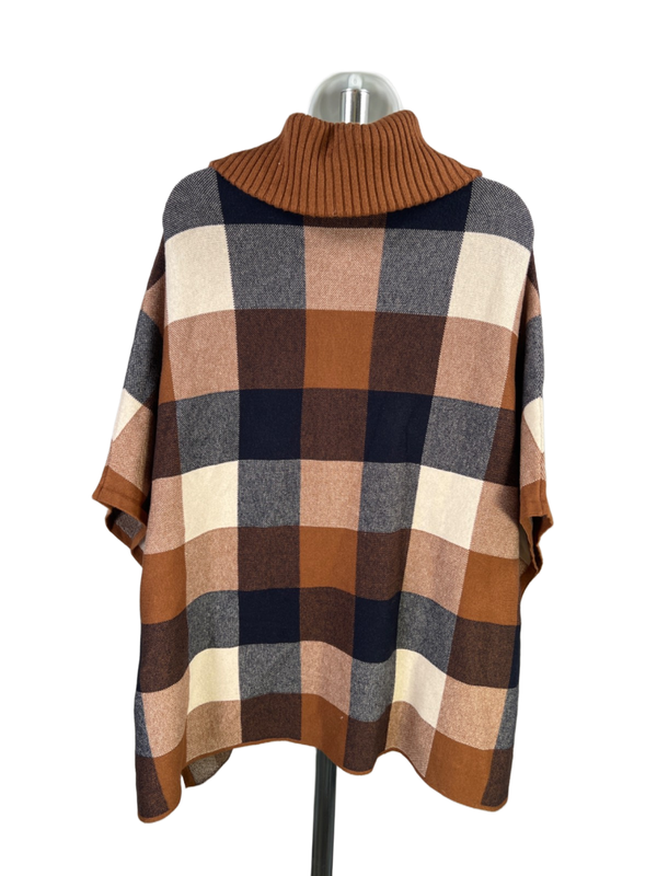 Tahari Women's Brown/Blue Plaid Full Zip Sleeveless Sweater Jacket - S/M image 2