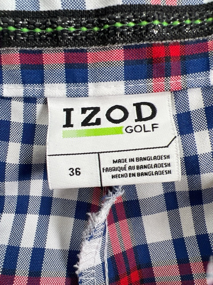 Izod Men's Blue/Red Plaid Athletic Golf Shorts - 36 image 3