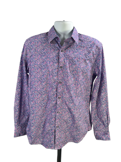 Robert Graham Men's Purple Paisley Button Up Flip Cuff Classic Dress Shirt - M