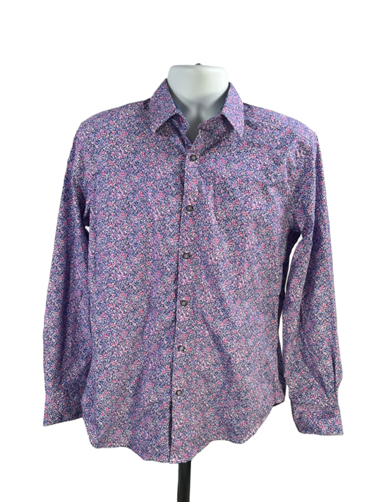 Robert Graham Men's Purple Paisley Button Up Flip Cuff Classic Dress Shirt - M