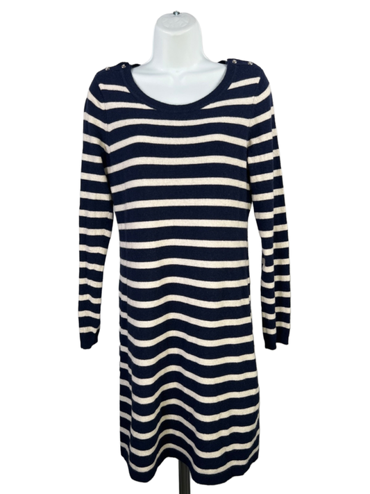 Banana Republic Women's Blue/White Striped Long Sleeve Sweater Dress - M