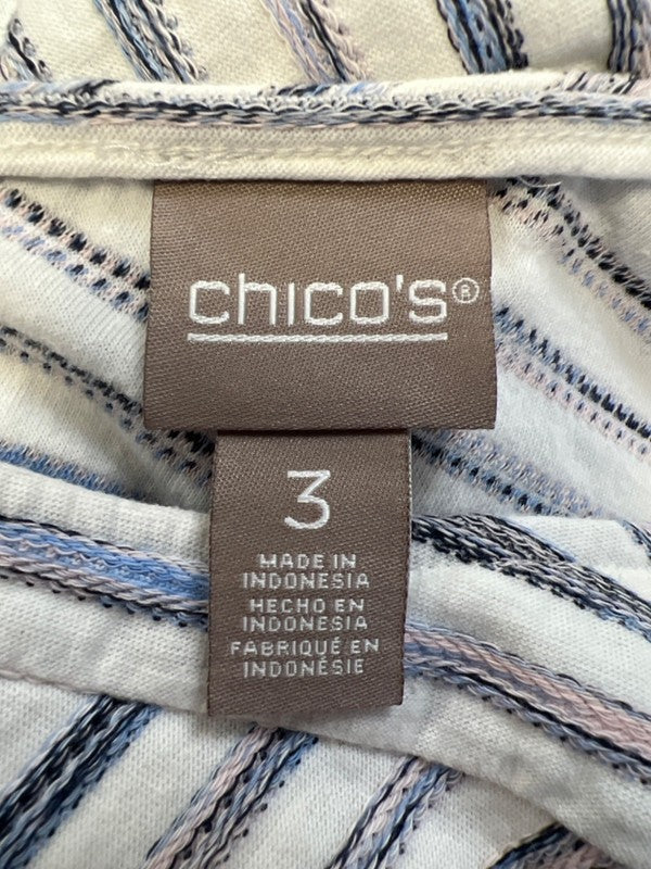 Chico's Women's White/Multicolor Textured Striped Short Sleeve Shirt - 3/US XL image 3