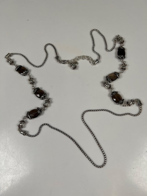 Brighton Night Mist Smoky Quartz Silver Plated  21" Necklace W/ Tin Box