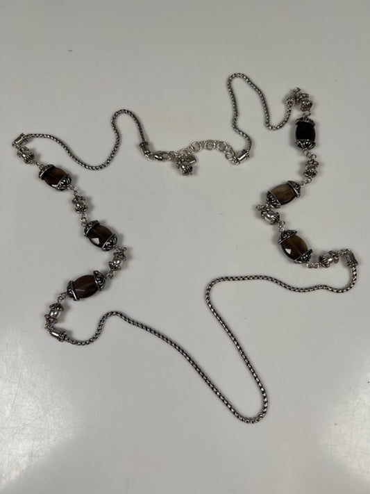 Brighton Night Mist Smoky Quartz Silver Plated  21" Necklace W/ Tin Box