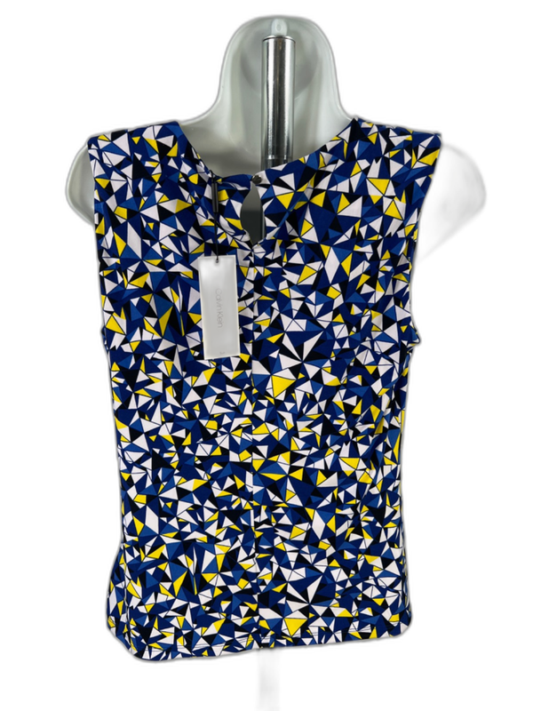 Calvin Klein Women's Blue/Yellow Pleated Front Sleeveless Blouse - S image 2