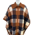 Tahari Women's Brown/Blue Plaid Full Zip Sleeveless Sweater Jacket - S/M
