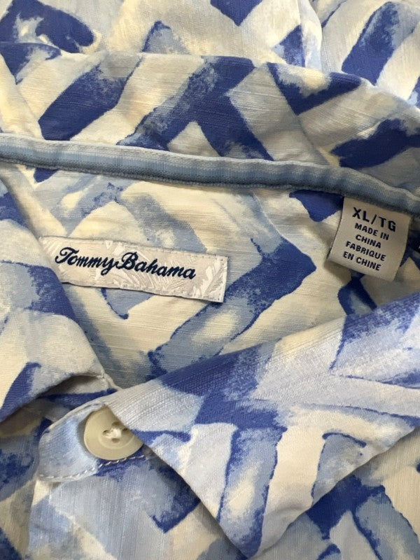 Tommy Bahama Men's Blue/White Silk Short Sleeve Button Up Shirt - XL image 3