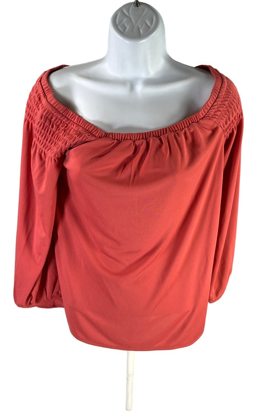 NEW Ann Taylor Women’s Pink Matte Jersey Smocked Off The Shoulder Blouse - XXS image 2