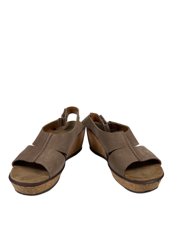 Clarks Collection Women's Tan Suede Cork Open Toe Slingback Wedge Sandals - 7 image 6