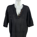 Varley Women's Black Short Sleeve Open Knit V-Neck Sweater - L
