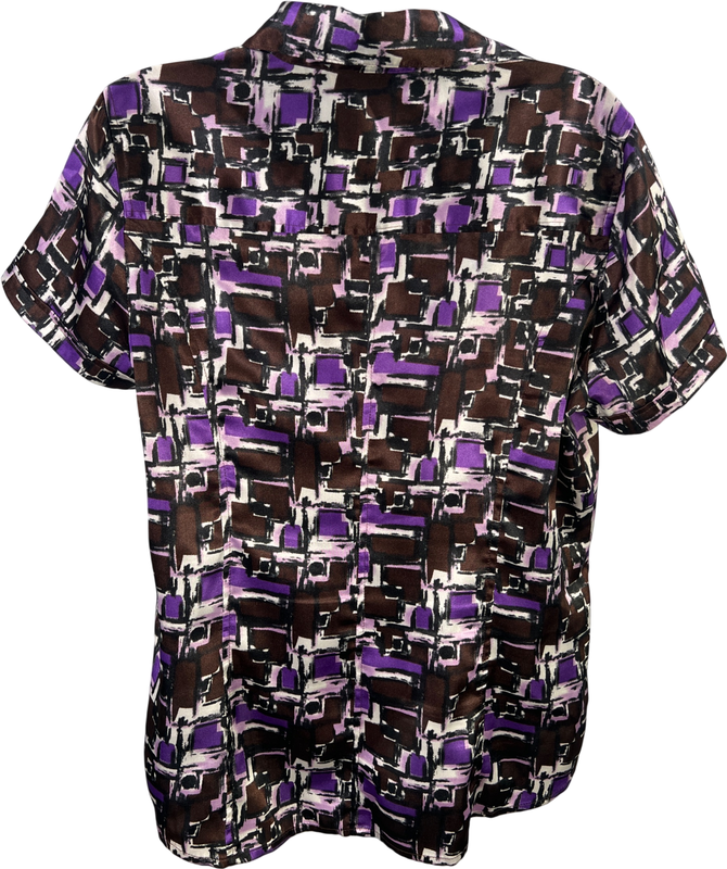 BCBGMaxazria Women’s Purple/Brown Short Sleeve Button Up Blouse - XL image 2