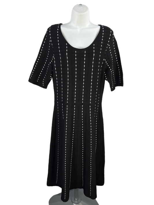 Dressbarn Women's Black/White 1/2 Sleeve Midi Sweater Dress - L