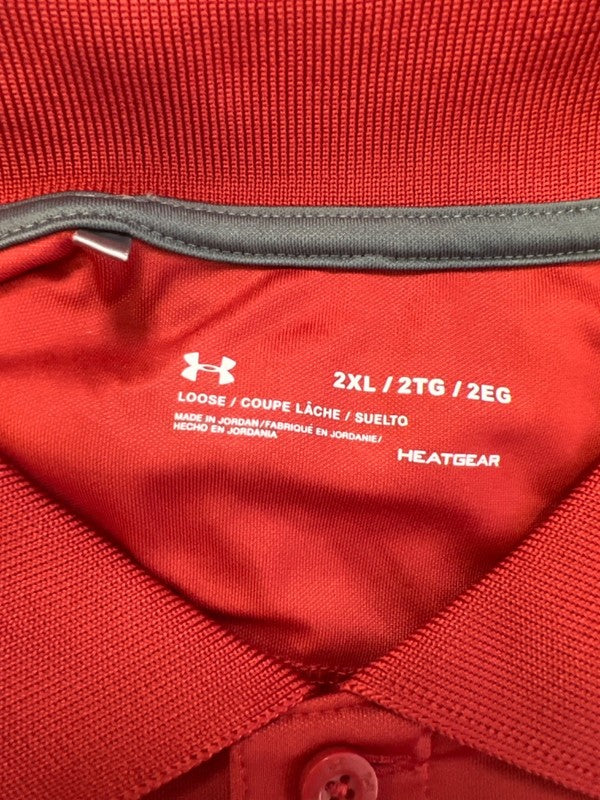 Under Armour Men's Red Heatgear Loose Short Sleeve Golf Polo Shirt - 2XL image 3
