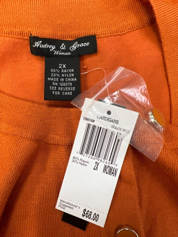 Audrey and Grace Women's Orange Long Sleeve Cardigan Sweater - Plus 2X image 3